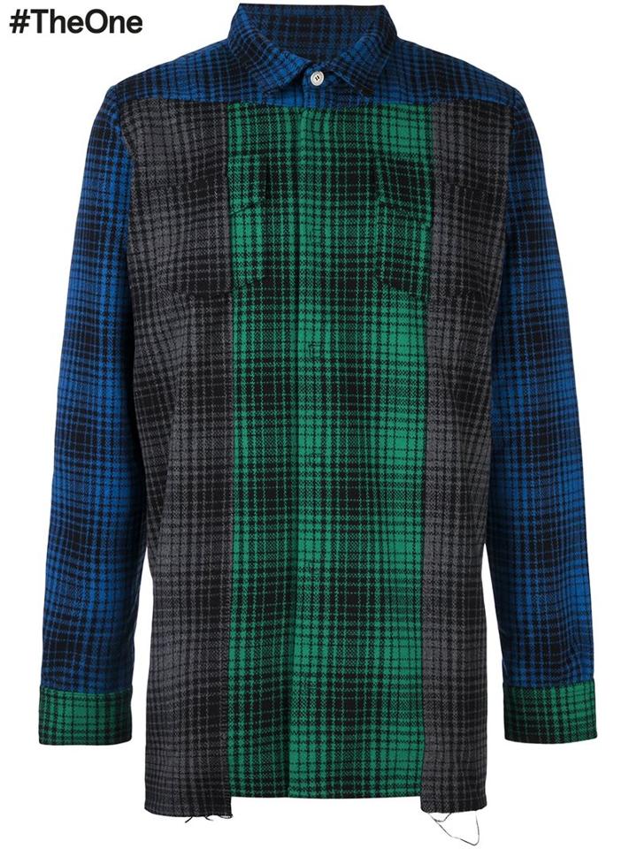 Off-white (beige) Patchwork Check Shirt, Men's, Size: Small, Acrylic/polyester/wool/other Fibers