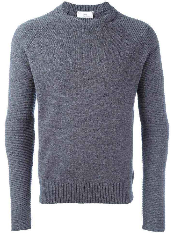 Ami Alexandre Mattiussi Crew Neck Sweater, Men's, Size: Small, Grey, Cashmere/merino