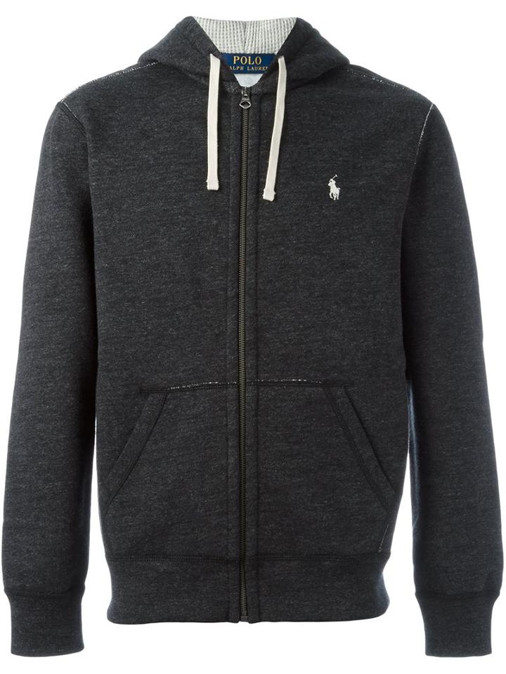 Polo Ralph Lauren Logo Embroidered Zip Hoodie, Men's, Size: Xl, Grey, Cotton/polyester