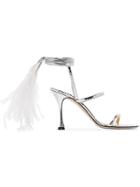 Liudmila Metallic Cheekee 100 Feather Anklet Strappy Leather Sandals -
