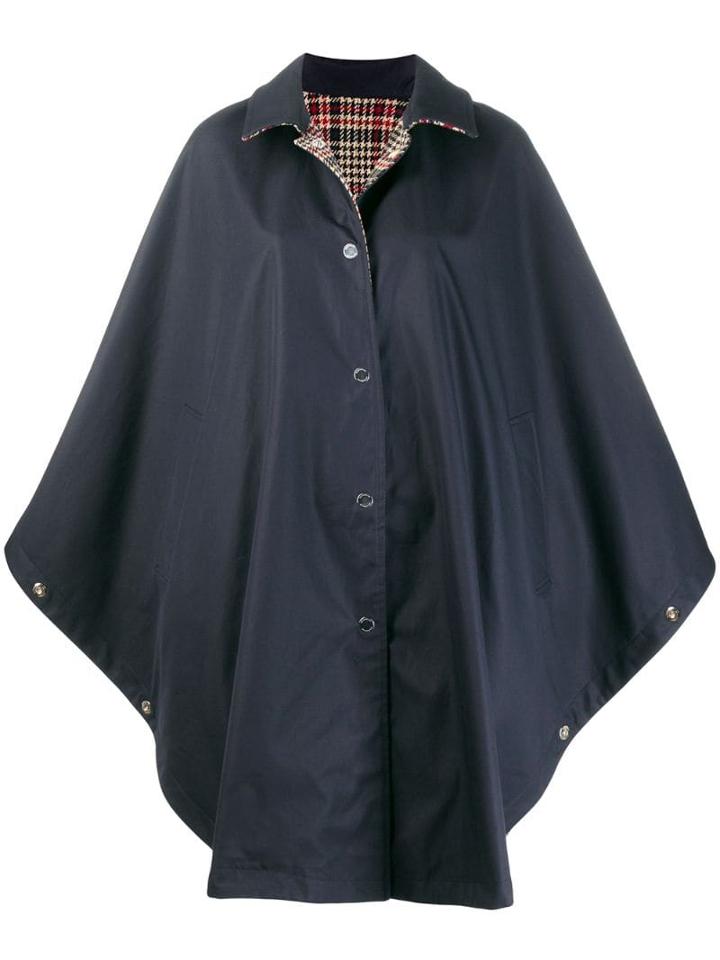 Mackintosh Mintlaw Navy Cotton & Virgin Wool Reversible Hooded Poncho