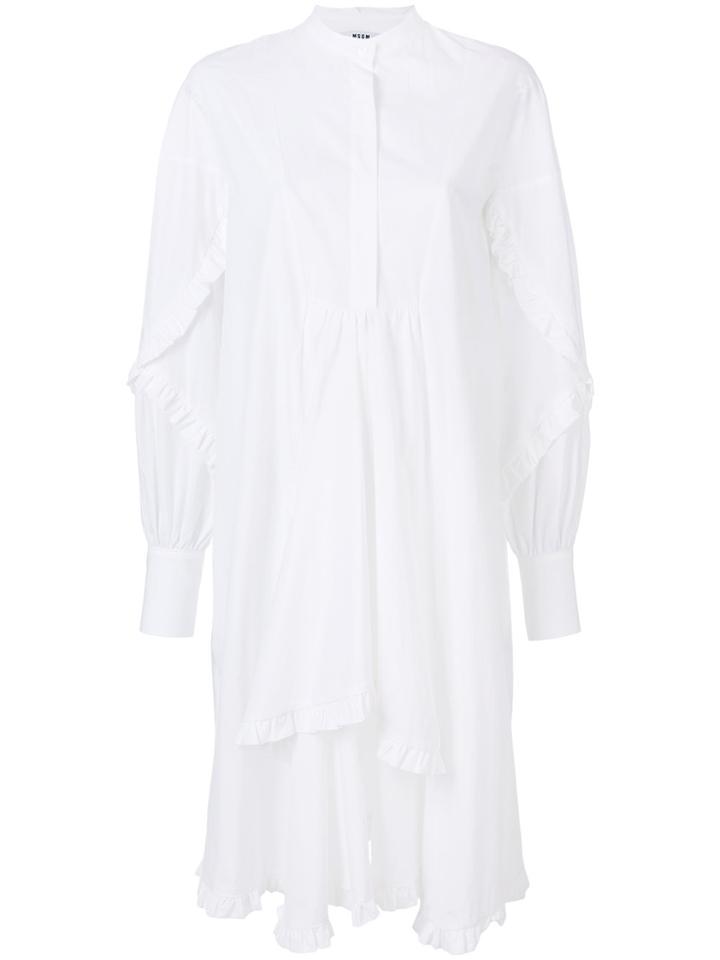 Msgm Ruffled Shirt Dress - White