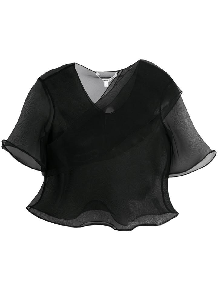 Helmut Lang Cropped Ruffled Blouse - Black