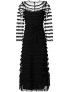 Red Valentino Frilled Embroidered Maxi Dress - Black