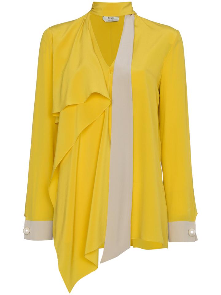 Fendi Asymmetric Tie Neck Silk Blouse - Yellow & Orange