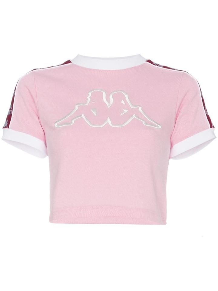 Charm's X Kappa Logo Embroidered Cropped Cotton Blend T Shirt - Pink &