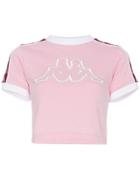Charm's X Kappa Logo Embroidered Cropped Cotton Blend T Shirt - Pink &