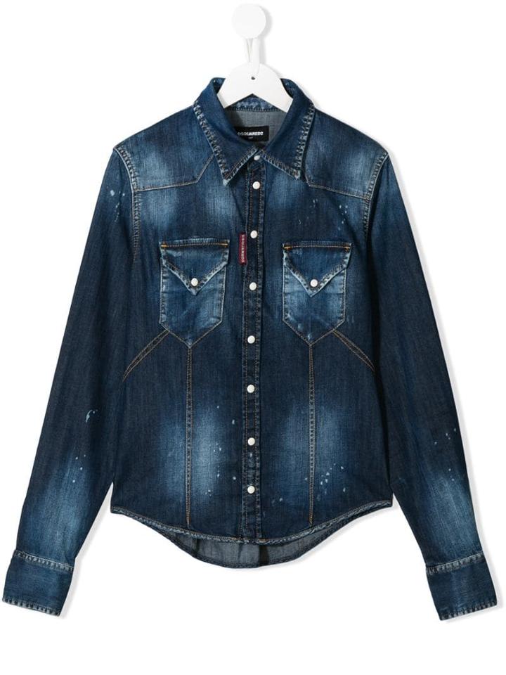 Dsquared2 Kids Teen Distressed Denim Shirt - Blue