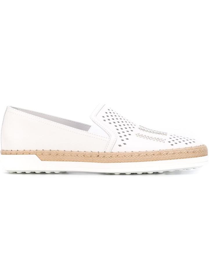 Tod S Perforated Slip-on Sneakers, Women's, Size: 38, White, Leather/rubber