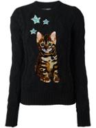 Dolce & Gabbana Bengal Cat Patch Jumper, Women's, Size: 38, Black, Cashmere/viscose/polyester/polyamide
