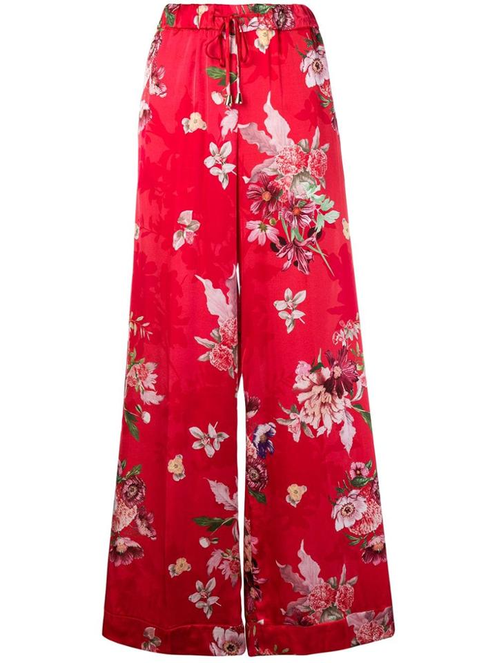 Twin-set Wide Leg Floral Trousers - Red