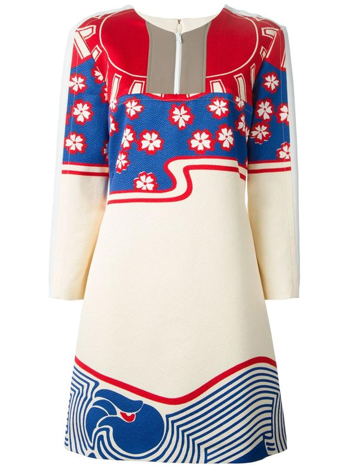 Carven Panelled Printed A-line Dress, Women's, Size: 38, Nude/neutrals, Silk/cotton/viscose