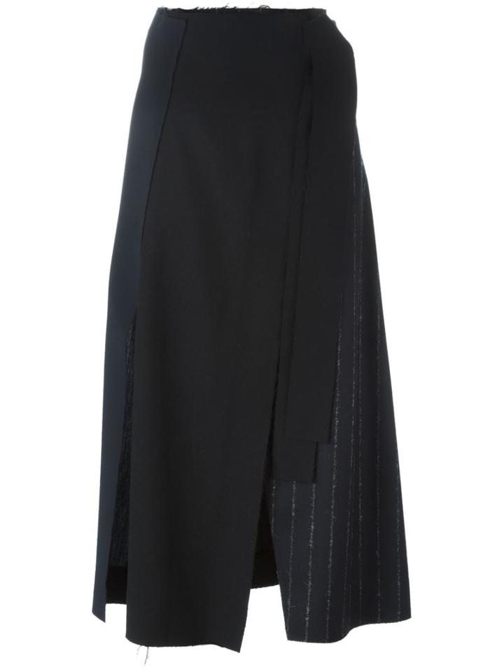 Cédric Charlier Pinstripe Detail Wrap Skirt, Women's, Size: 42, Black, Virgin Wool/other Fibers