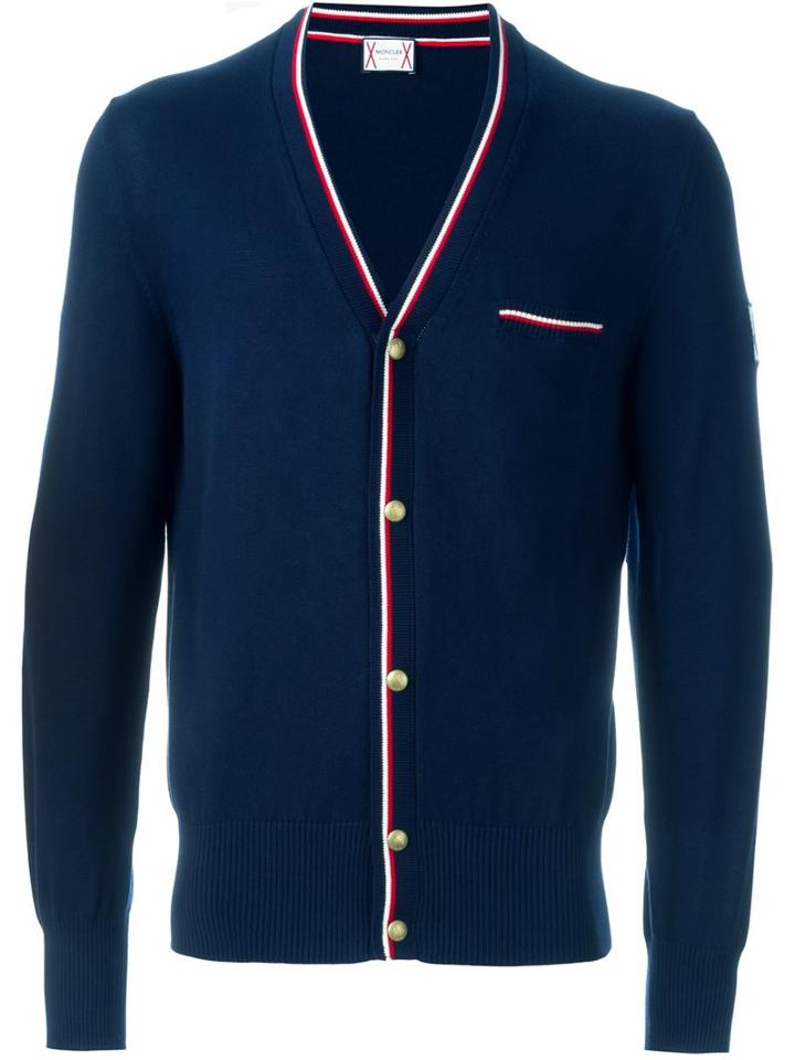 Moncler Gamme Bleu Striped Trim Cardigan, Men's, Size: S, Blue, Cotton