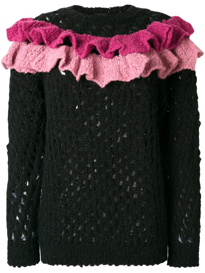 Boutique Moschino Chunky Knit Ruffle Jumper - Black
