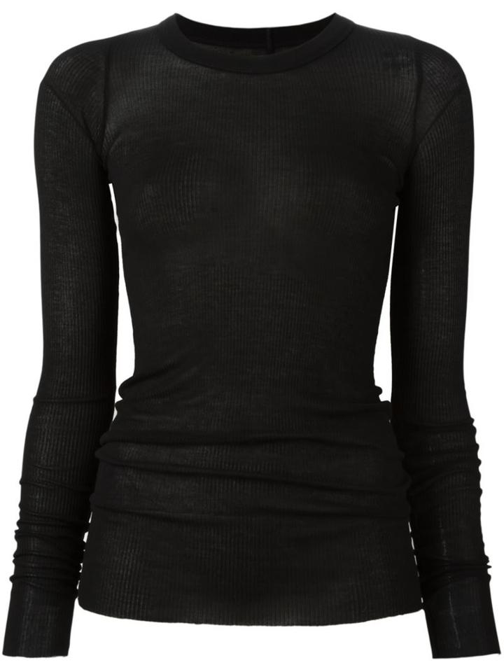 Rick Owens Longsleeved Ribbed T-shirt, Women's, Size: 44, Black, Silk/viscose