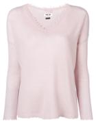Max & Moi Cashmere Frayed V-neck Sweater - Pink