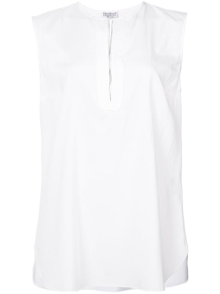 Brunello Cucinelli - V-neck Tank Top - Women - Silk/spandex/elastane - Xs, White, Silk/spandex/elastane