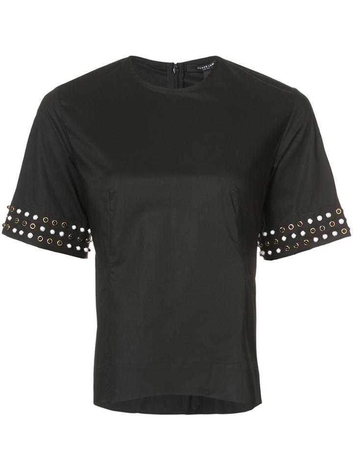 Derek Lam Short Sleeve Top With Studded Cuffs - Black