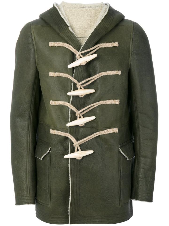 Rick Owens - Toggle Hooded Coat - Men - Calf Leather/sheep Skin/shearling/buffalo Bone/jute - 48, Green, Calf Leather/sheep Skin/shearling/buffalo Bone/jute