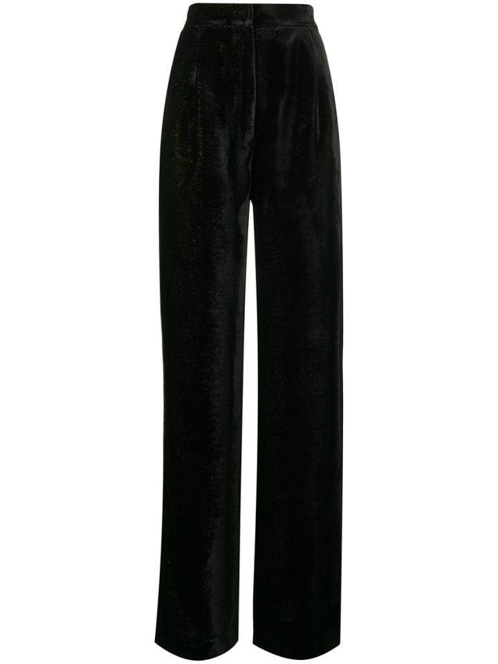Navro Glitter Velvet Wide-leg Trousers - Black