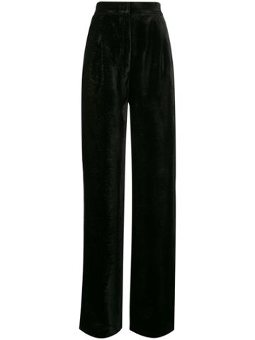 Navro Glitter Velvet Wide-leg Trousers - Black