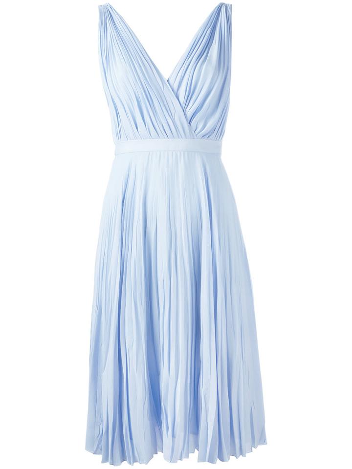 Prada V-neck Dress, Women's, Size: 42, Blue, Silk/polyester