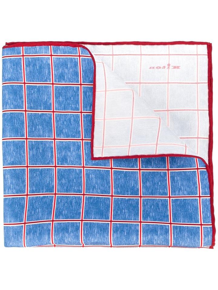 Kiton Grid Check Pocket Square, Men's, Silk
