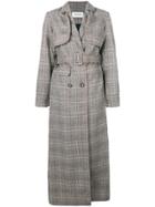 Self-portrait Long Checked Trench - Black