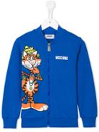 Moschino Kids Tiger Print Zipped Sweatshirt, Boy's, Size: 12 Yrs, Blue