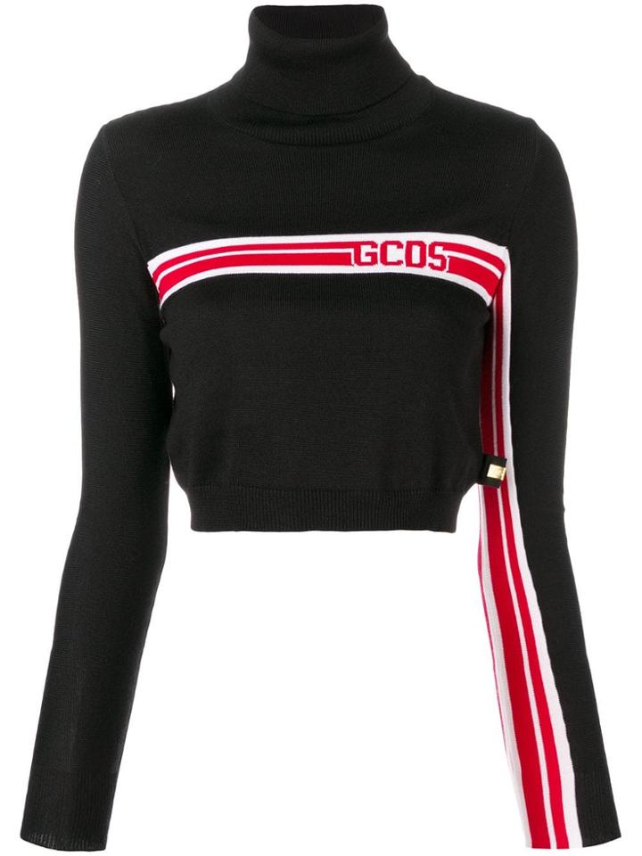 Gcds Cropped Loose Knitted Top - Black