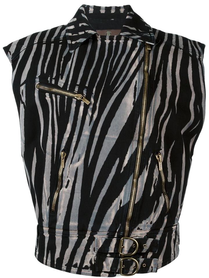 Roberto Cavalli Zebra Print Biker Jacket - Black