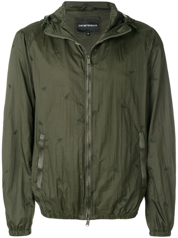 Emporio Armani Logo Embroidered Zip-up Jacket - Green