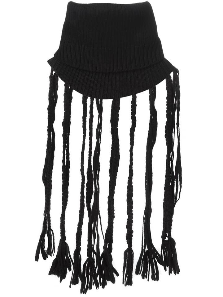 Yohji Yamamoto Fringed Collar Scarf, Men's, Black, Wool
