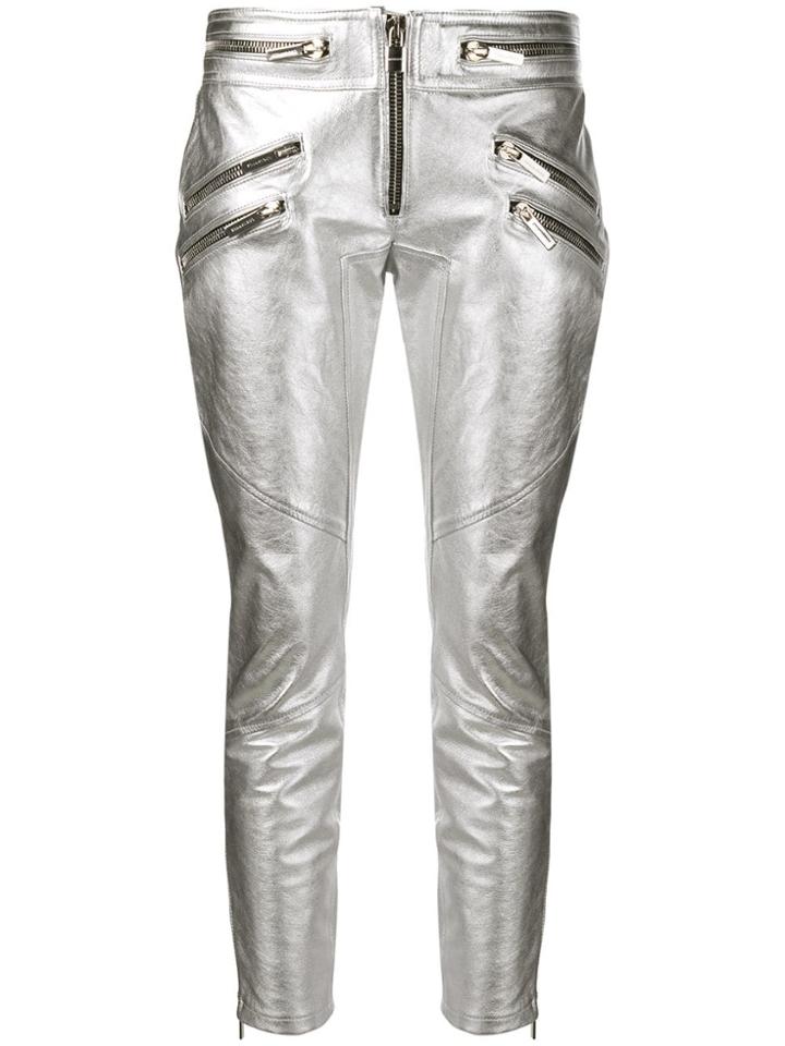 Dsquared2 Metallic Leather Trousers - Silver