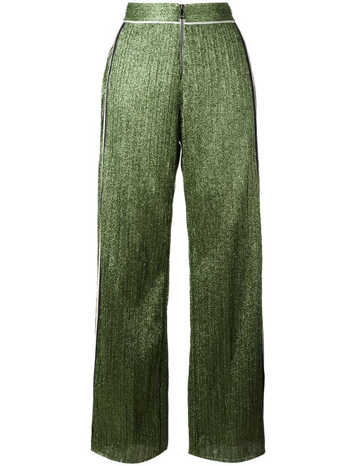 Aviù Wide-legged Glittery Trousers, Women's, Size: 40, Green, Cotton/polyamide/polyester/spandex/elastane