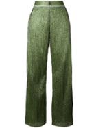 Aviù Wide-legged Glittery Trousers, Women's, Size: 40, Green, Cotton/polyamide/polyester/spandex/elastane