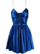 Saint Laurent Metallic Effect Pleated Short Dress - Blue