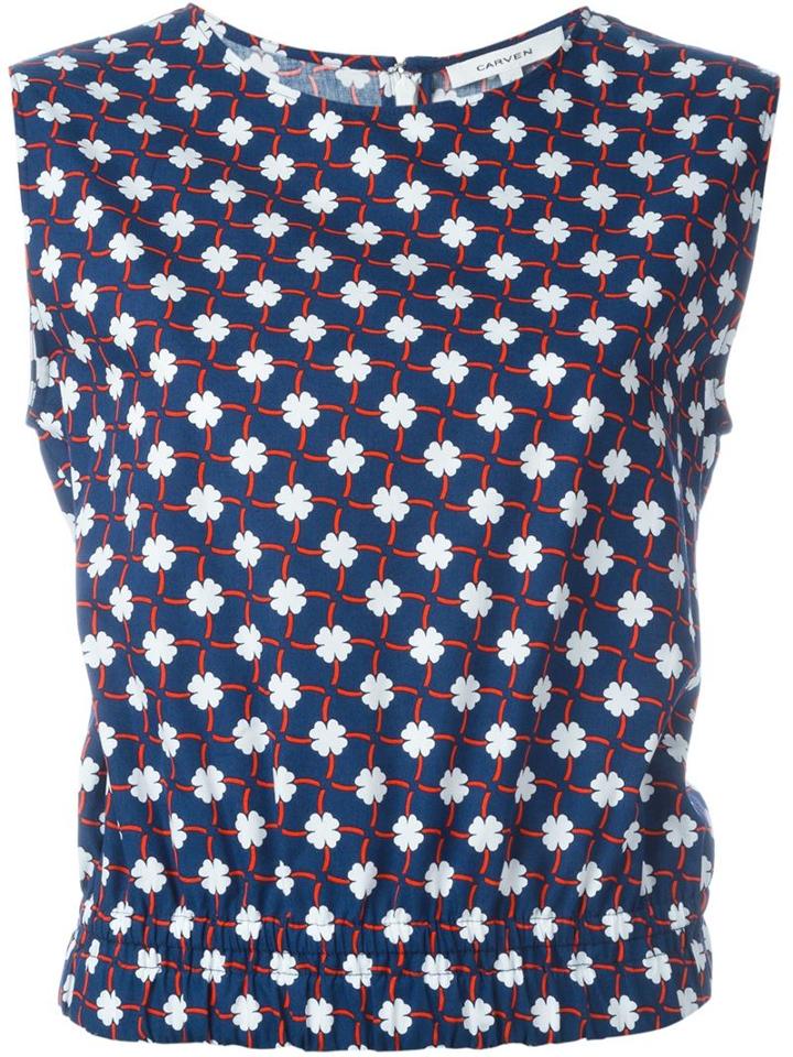 Carven Clover Print Cropped Top