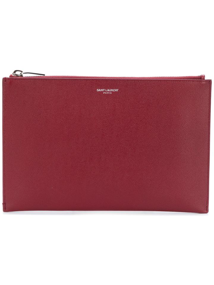Saint Laurent Logo Embossed Clutch - Red