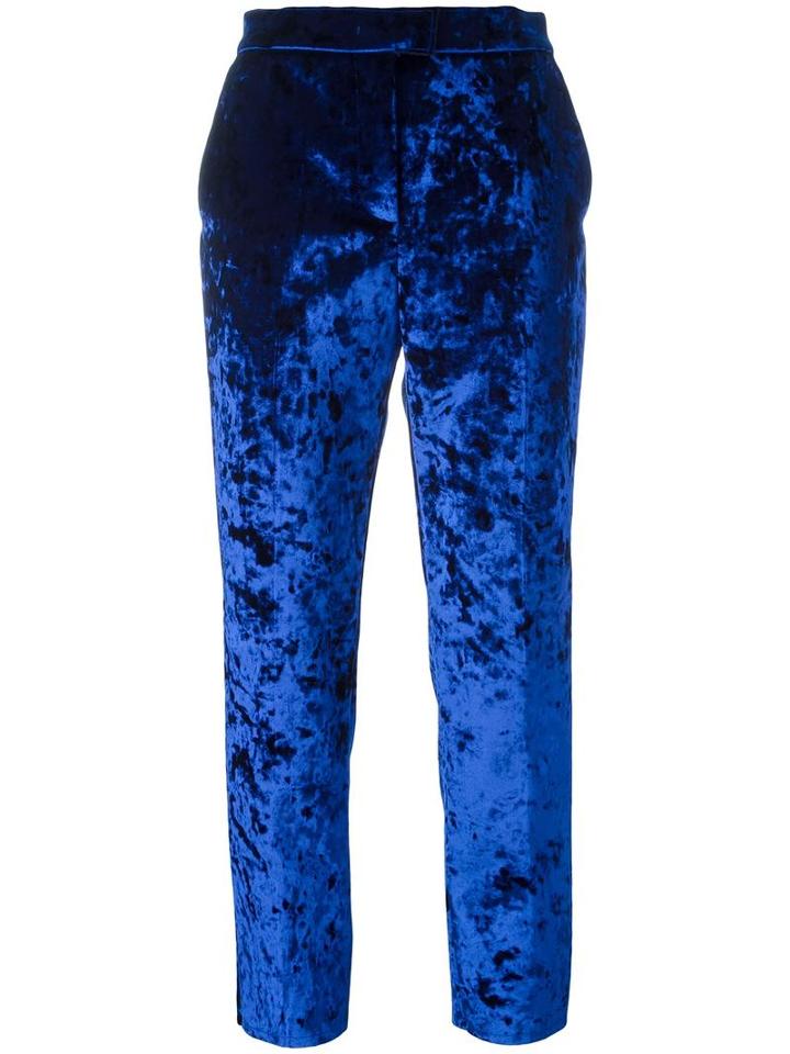 Msgm Crushed Velvet Trousers, Women's, Size: 46, Blue, Polyester/spandex/elastane/viscose