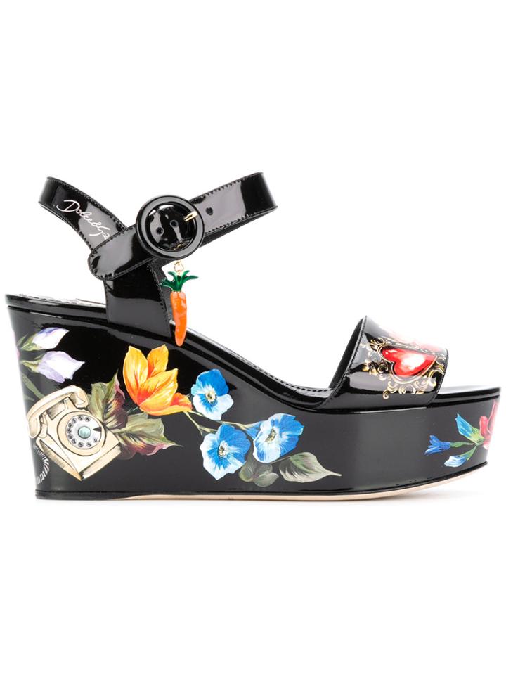 Dolce & Gabbana Romantic Wedge Sandals - Black