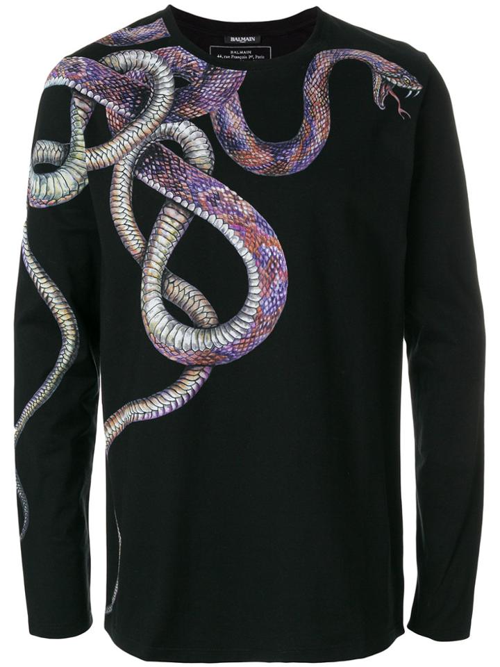 Balmain Snake Print Longsleeved T-shirt - Black