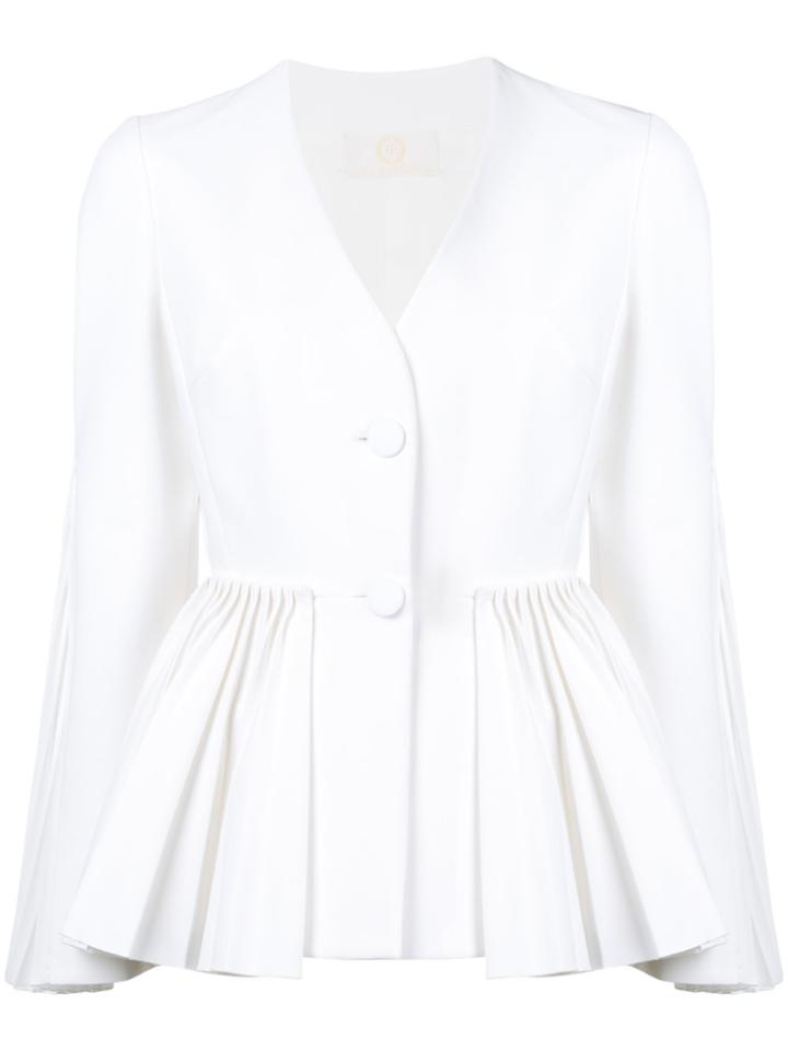 Sara Battaglia Pleated Hem Jacket - White