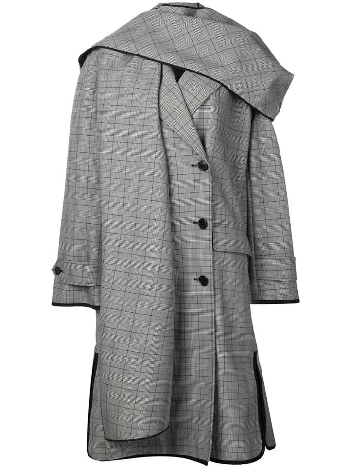 Nina Ricci Asymmetric Plaid Trench Coat - Grey