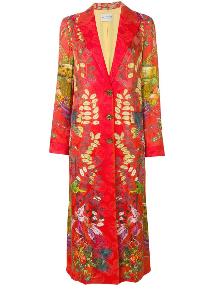 Etro Floral Print Single Breasted Coat - Red