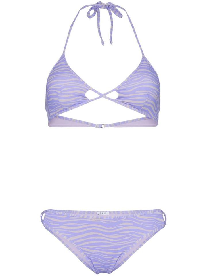 Ack Linea Tiger Print Cutout Triangle Bikini Set - Purple