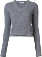 Organic By John Patrick V-neck Cropped Pullover, Women's, Size: Large, Grey, Cotton/cashmere