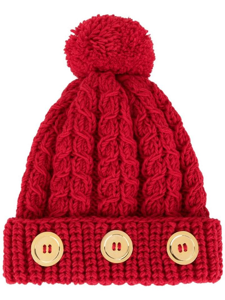 0711 Pompom Knit Beanie - Red