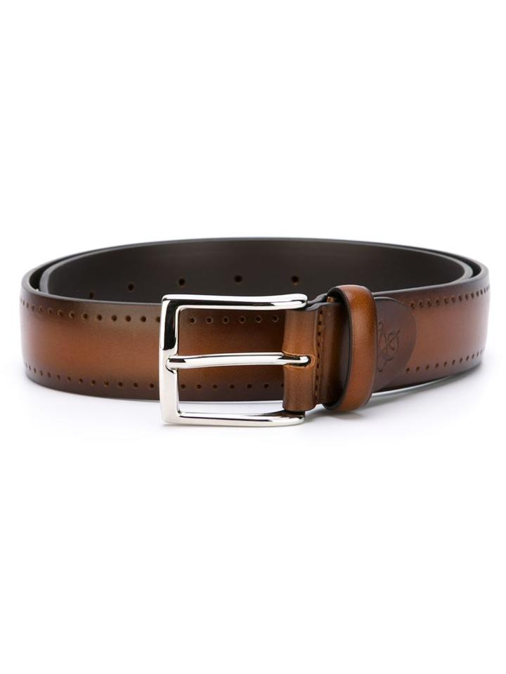 Canali Perforated Edge Belt, Men's, Size: 85, Brown, Leather